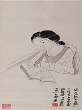 1605207_張大千_白描仕女讀書圖